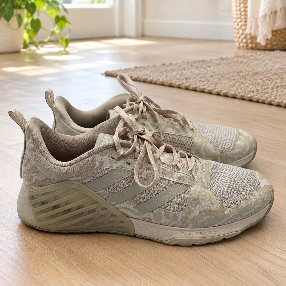 Adidas Dropset 2 Training Shoes Womens 9.5 White Grey Beige IE8050 Gym Sneakers
